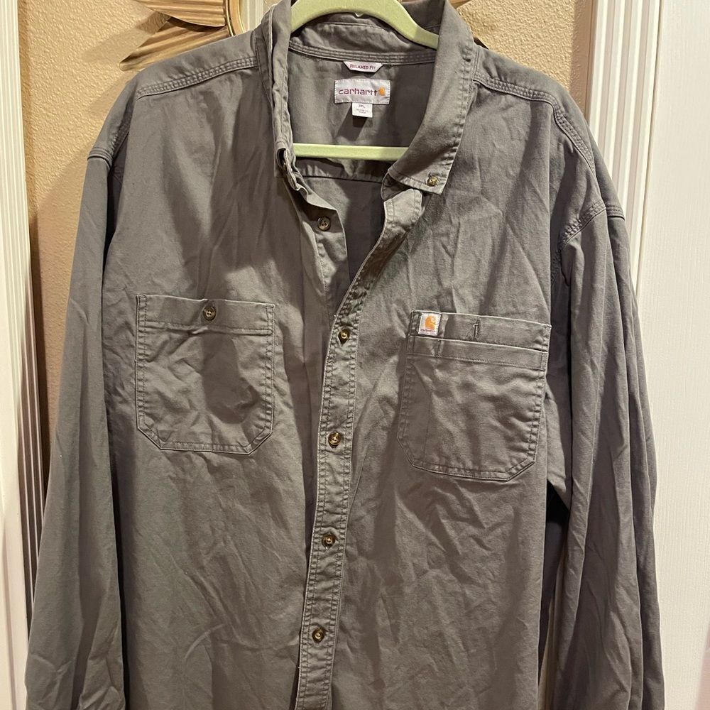 Carhartt Men’s Relaxed Fit Long Sleeved Gray Button Down Shirt 3XL